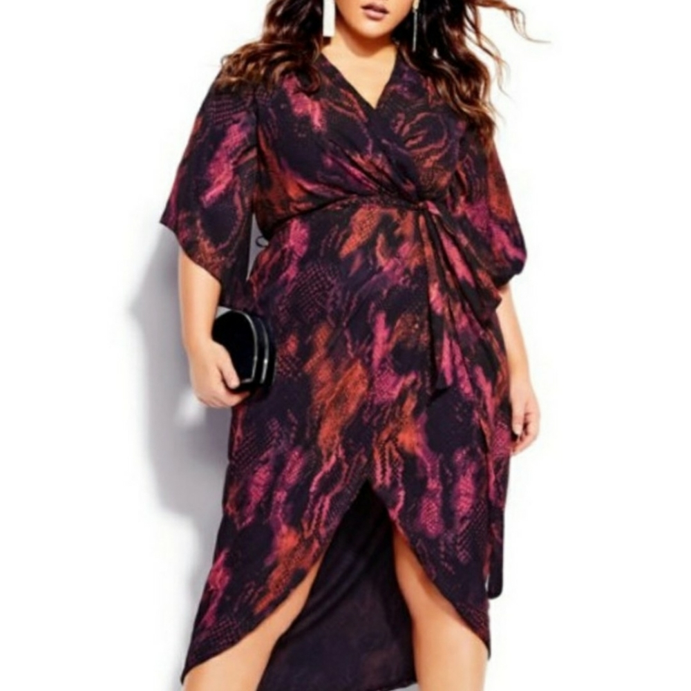 ποΈβ City Chic π Faux Wrap High/Low Dress - Picture 1 of 4